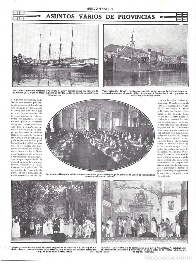 Coleccionismo de revistas y peri&oacute;dicos: 1916 HOJA REVISTA SANTANDER PUERTO PALLEBOT AMERICANO CON CARB&Oacute;N VAPOR IRLAND&Eacute;S 'BRAGI'