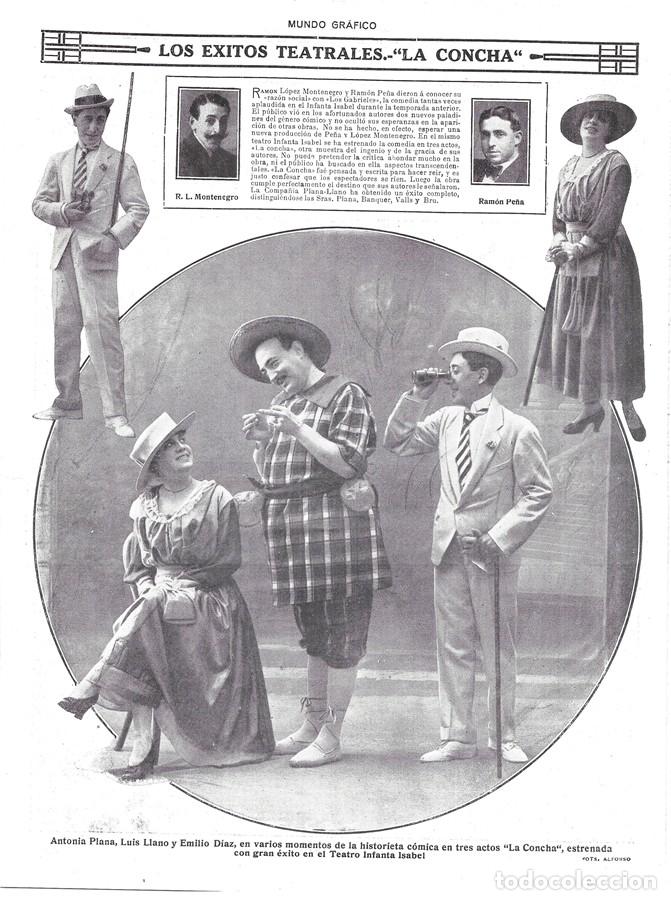 Coleccionismo de revistas y peri&oacute;dicos: 1916 HOJA REVISTA MADRID TEATRO ESTRENO 'LA CONCHA'  DE R. L. MONTENEGRO Y RAM&Oacute;N PE&Ntilde;A ACTORES LLANO