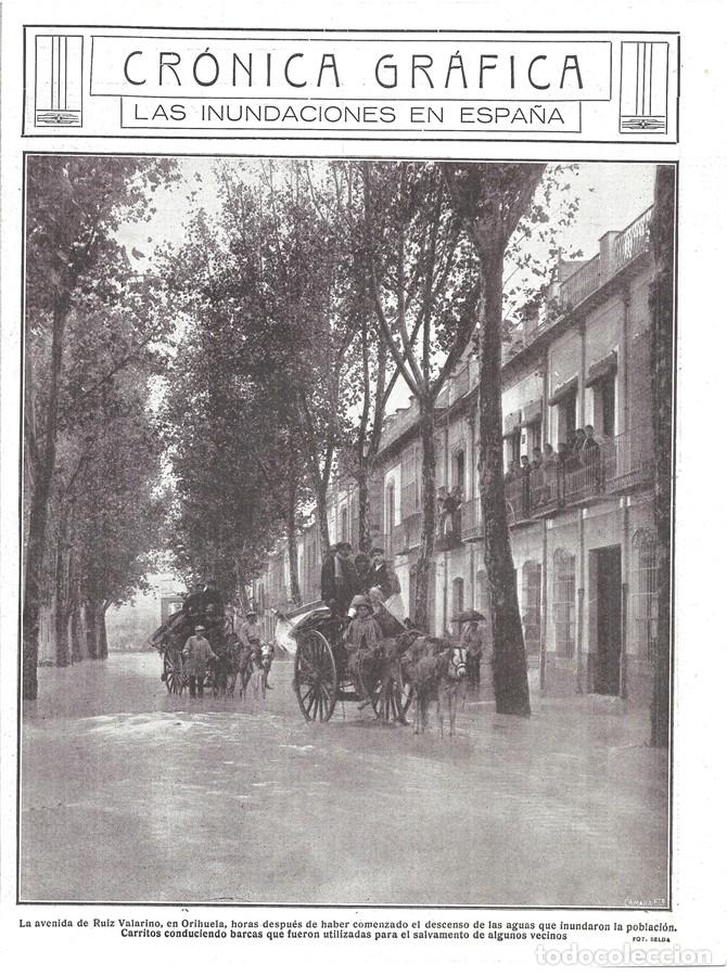 Coleccionismo de revistas y peri&oacute;dicos: 1916 HOJA REVISTA ALICANTE ORIHUELA INUNDACIONES CARROS CON BARCAS POR AVENIDA RUIZ VALARINO