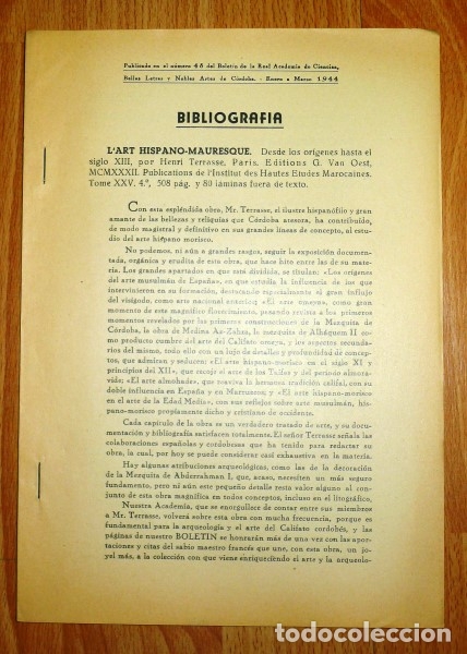 Collectionnisme de Revues et Journaux: BIBLIOGRAF&Iacute;A el n&uacute;mero 48 del Bolet&iacute;n de la Academia... de C&oacute;rdoba ; 1944 [SEPARATA]