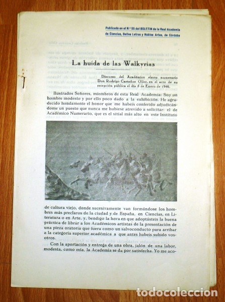 Collection Magazines and Newspapers: CASTA&Ntilde;OS OLLER, Rodrigo. La huida de las walkyrias : Discurso de recepci&oacute;n.. [SEPARATA]