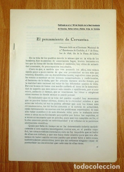 Coleccionismo de Revistas y Peri&oacute;dicos: CAMACHO PADILLA, Jos&eacute; M. El pensamiento de Cervantes : Discurso ... [SEPARATA]