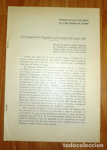 Colecionismo de Revistas e Jornais: GARC&Iacute;A FIGUERAS, Vicente. Un espa&ntilde;ol en Egipto a principios del siglo XIX : Discurso... [SEPARATA]