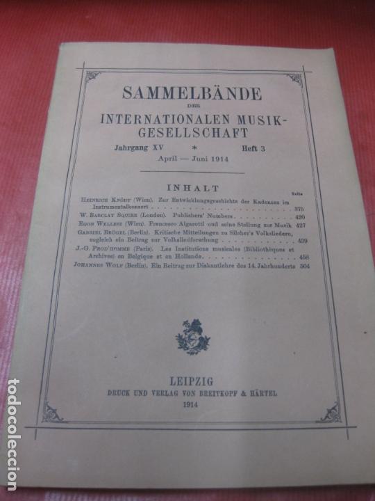 Coleccionismo de revistas y peri&oacute;dicos: SAMMELB&Auml;NDE DER INTERNATIONALEN MUSIK-GESELLSCHAFT. JAHRGANG XV. HEFT 3. APRIL-JUNI 1914. LEIPZIG.