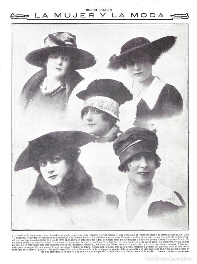 Collezionismo di Riviste e Giornali: 1916 HOJA REVISTA LA MUJER Y LA MODA MODELOS FEMENINOS DE SOMBREROS