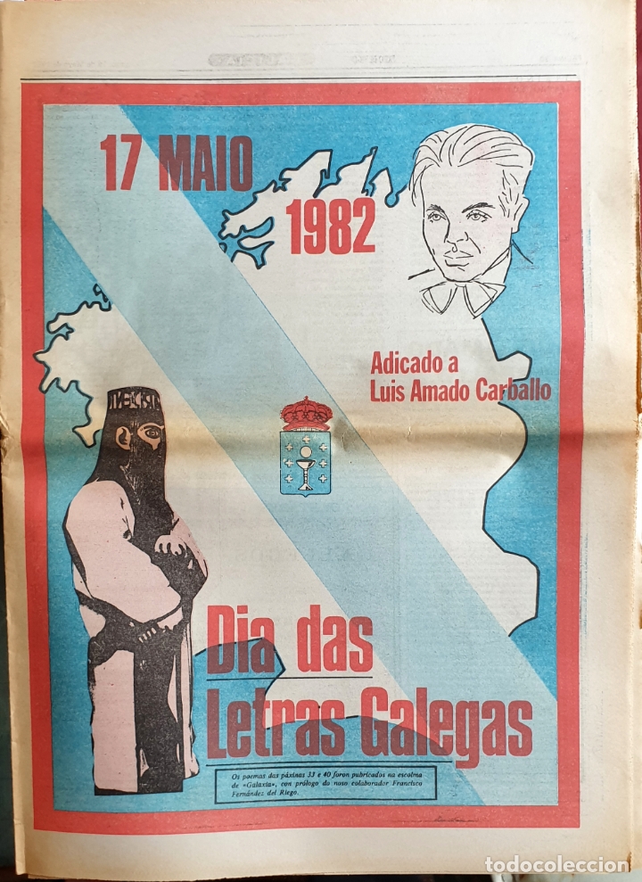 Coleccionismo de Revistas y Peri&oacute;dicos: DIA DAS LETRAS GALEGAS 1982. AMADO CARBALLO. FARO DE VIGO SUPLEMENTO DOMINICAL. GALICIA