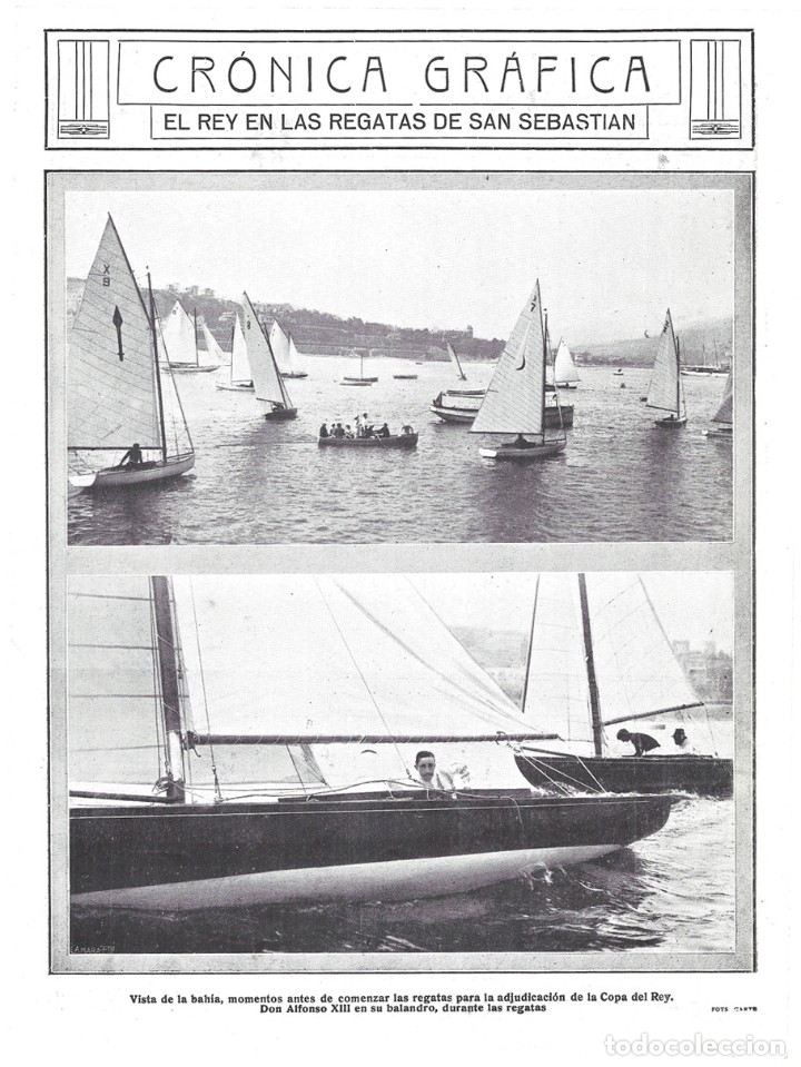Collezionismo di Riviste e Giornali: 1916 HOJA REVISTA SAN SEBASTI&Aacute;N BAH&Iacute;A DE LA CONCHA REGATAS DE BALANDROS REY ALFONSO XIII