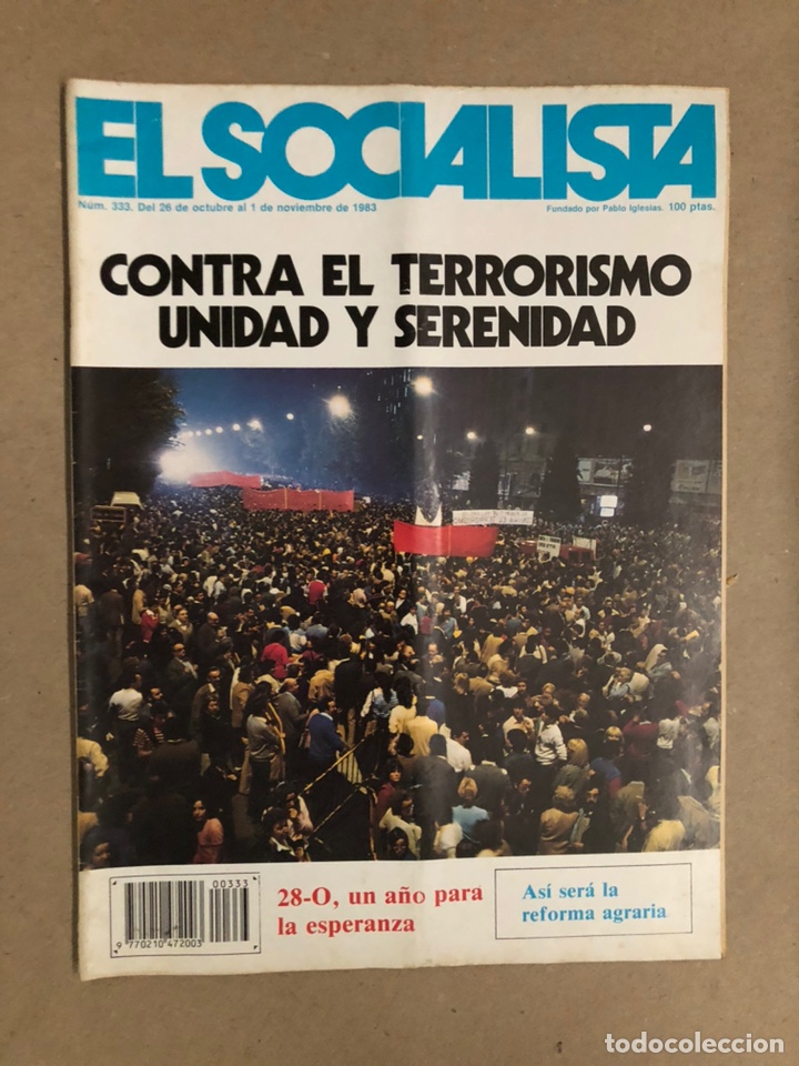 Coleccionismo de revistas y peri&oacute;dicos: EL SOCIALISTA N&deg; 333 (1983). CONTRA EL TERRORISMO UNIDAD Y SERENIDAD, EL PUEBLO CONTRA ETA,..