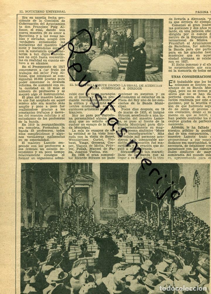 Coleccionismo de revistas y peri&oacute;dicos: EL NOTICIERO UNIVERSAL 1930 MAESTRO LAMOTE DE GRIGNON BANDA MUNICIPAL BARCELONA PLAZA DEL REY