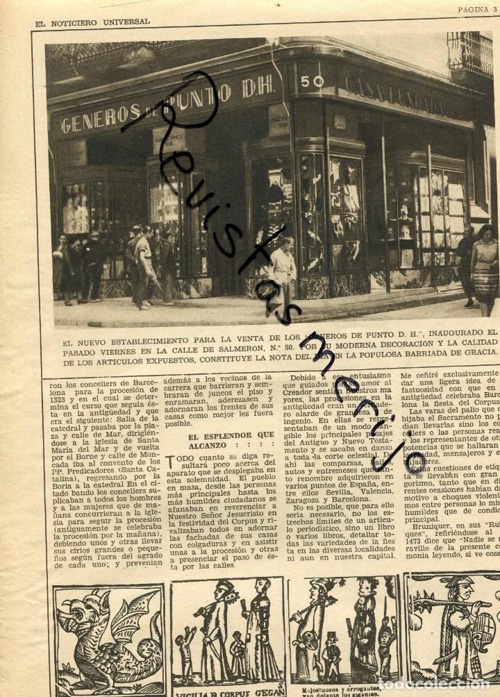 Coleccionismo de revistas y peri&oacute;dicos: EL NOTICIERO UNIVERSAL 1930 CORPUS EN BARCELONA GENEROS DE PUNTO D.H. GRABADOS DE BOJ DE ALELUYAS