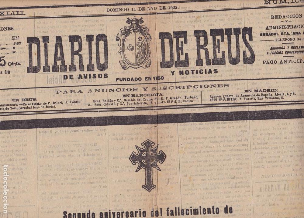 Coleccionismo de revistas y peri&oacute;dicos: Diario de Reus 2&ordm; aniversario del fallecimiento de Fco. Perpi&ntilde;a Ciurana 1902 n&ordm; 104
