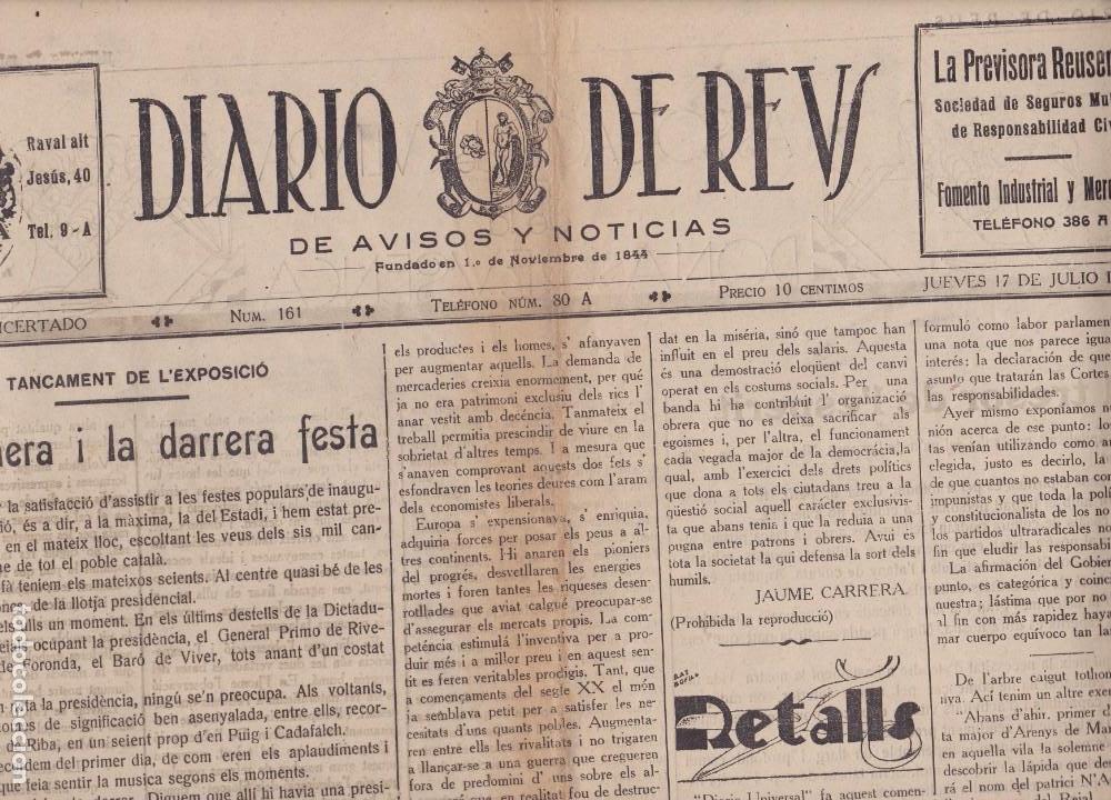 Coleccionismo de revistas y peri&oacute;dicos: Diario de Reus n&ordm; 161 1930
