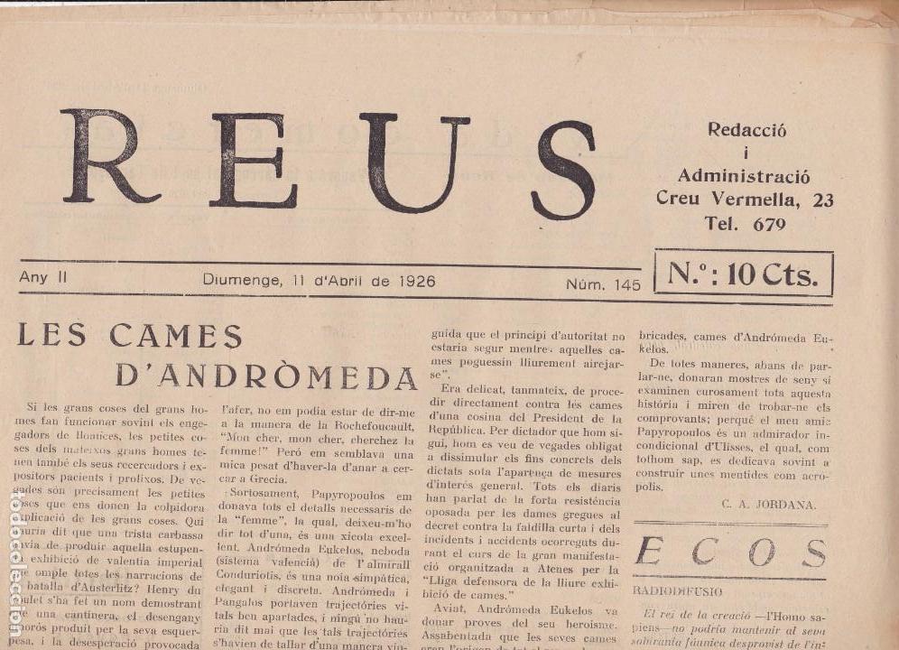 Coleccionismo de revistas y peri&oacute;dicos: Reus 1926 n&ordm; 145 Les Cames d'Andr&ograve;meda Ecos Radiodifusio