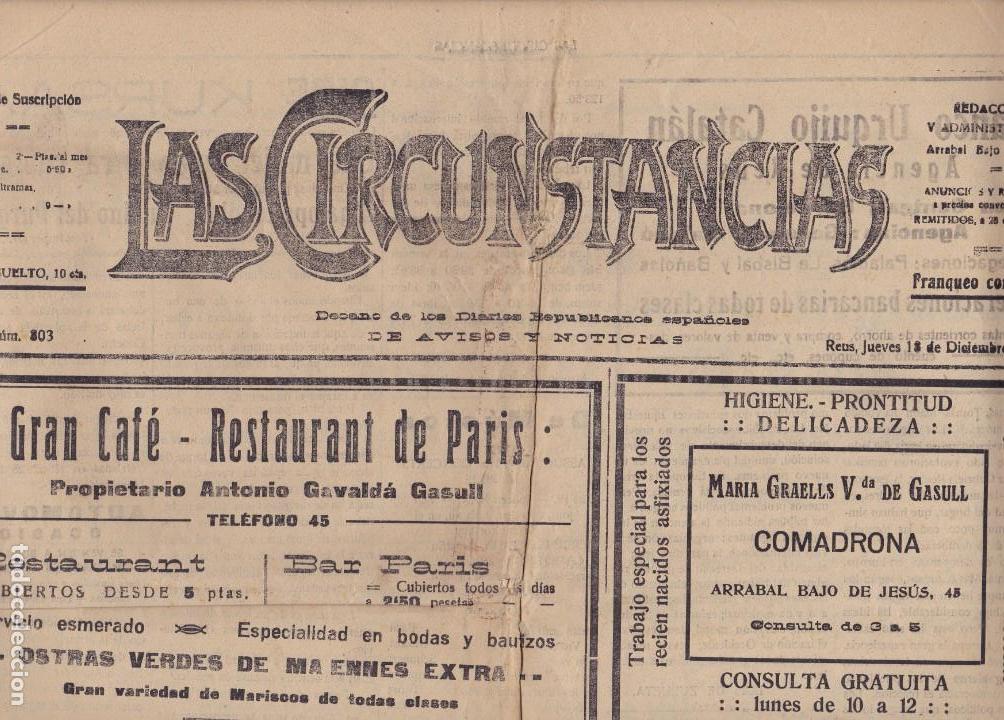 Coleccionismo de revistas y peri&oacute;dicos: Las Circunstancias Reus 1924 Mucha publicidad de la &eacute;poca Sastrer&iacute;a Plus Ultra marca el Gallo