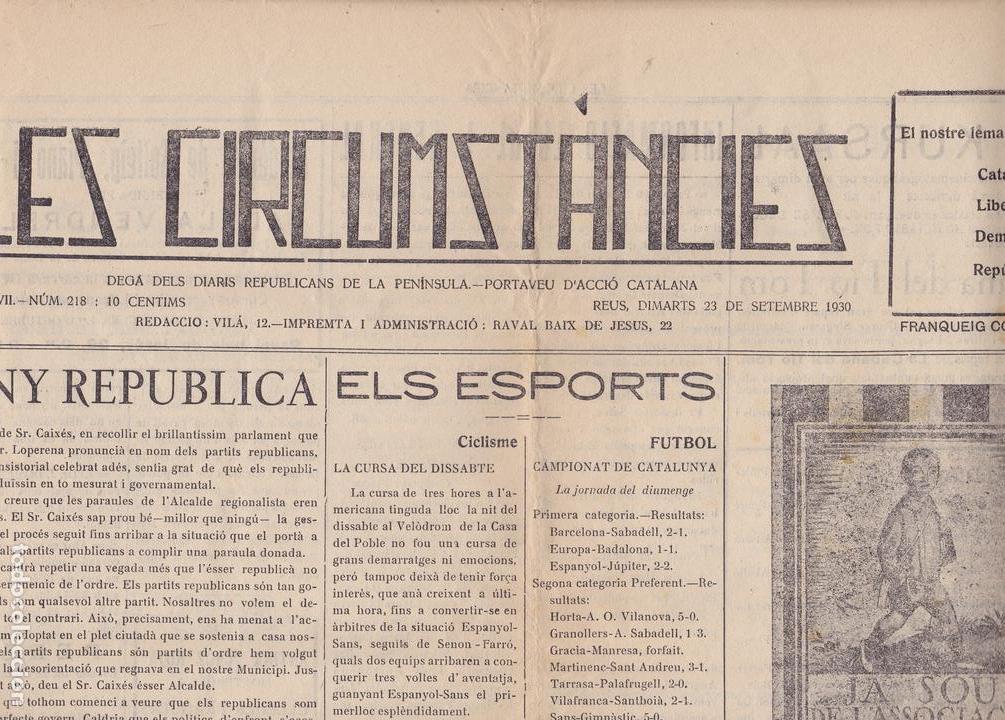 Collectionnisme de Revues et Journaux: Les Circumstancies Reus Tarragona 1930 Seny Republica els Esports