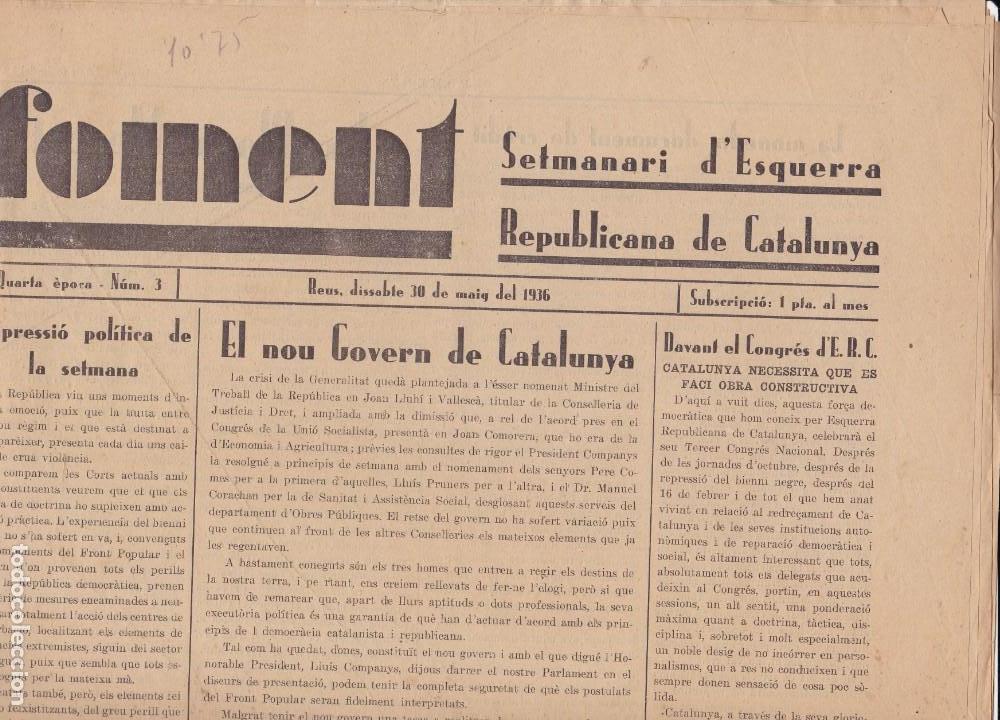 Coleccionismo de revistas y peri&oacute;dicos: Foment Reus 10/05/1936 El nou Govern de Catalunya