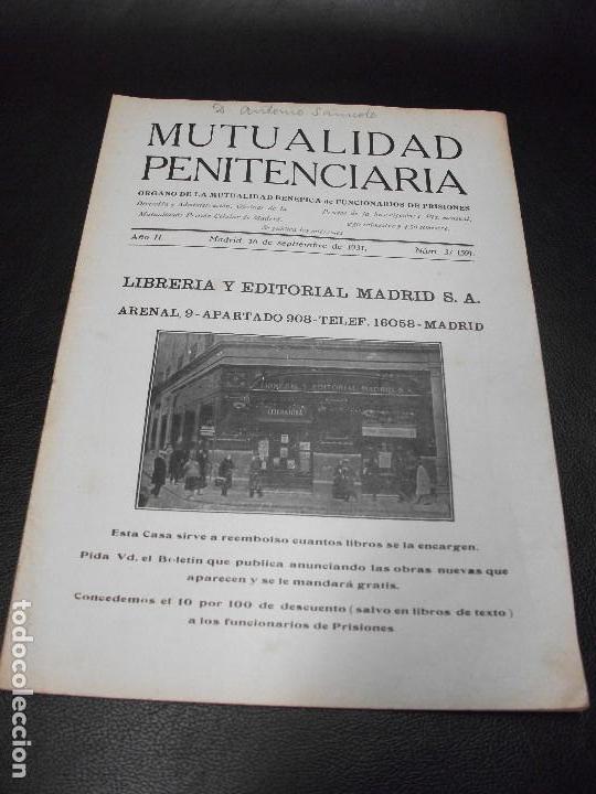 Coleccionismo de revistas y peri&oacute;dicos: 1931 REVISTA MUTUALIDAD PENITENCIARIA N&ordm; 37 MADRID C&Aacute;RCEL POLIC&Iacute;A - LIBRERIA Y EDITORIAL ARENAL 9