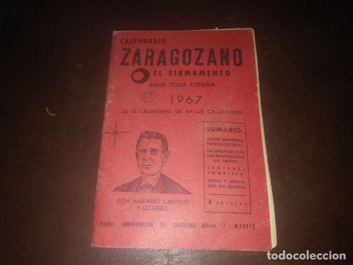 Coleccionismo de Revistas y Peri&oacute;dicos: Revista EL FIRMAMENTO a&ntilde;o 1967 CALENDARIO ZARAGOZANO Don mariano Castillo y Ocsiero