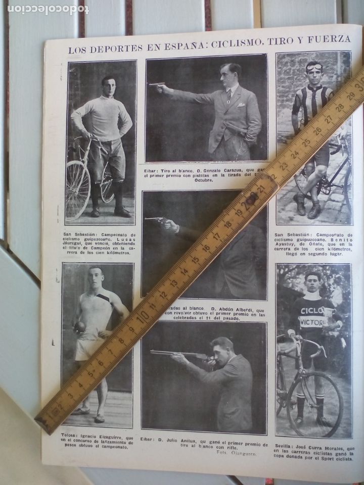 Coleccionismo de Revistas y Peri&oacute;dicos: CICLISMO TIRO LANZAMIENTO DE PESO EIBAR SAN SEBASTIAN TOLOSA SEVILLA HOJA DE REVISTA DE 1923 RECORTE