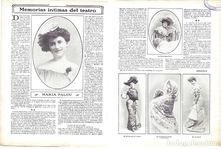 Sammeln von Zeitschriften und Zeitungen: 1906 HOJAS REVISTA MADRID TEATRO ACTRIZ CANTANTE TIPLE MAR&Iacute;A PALOU SEVILLANA