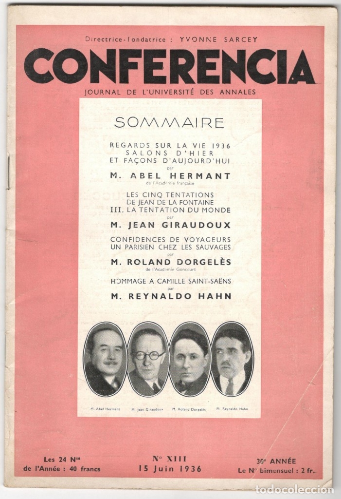 Colecionismo de Revistas e Jornais: Conferencia. Journal de L'universit&eacute; des Annales. 30&egrave;me ann&eacute;e, n&deg;XIII, 15 juin 1936
