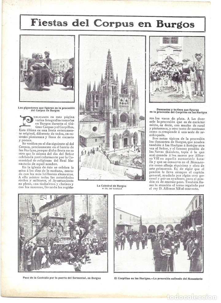 Collection Magazines and Newspapers: 1906 HOJA REVISTA BURGOS FIESTA DEL CORPUS CATEDRAL PUERTA DEL SARMENTAL MONASTERIO DE LAS HUELGAS