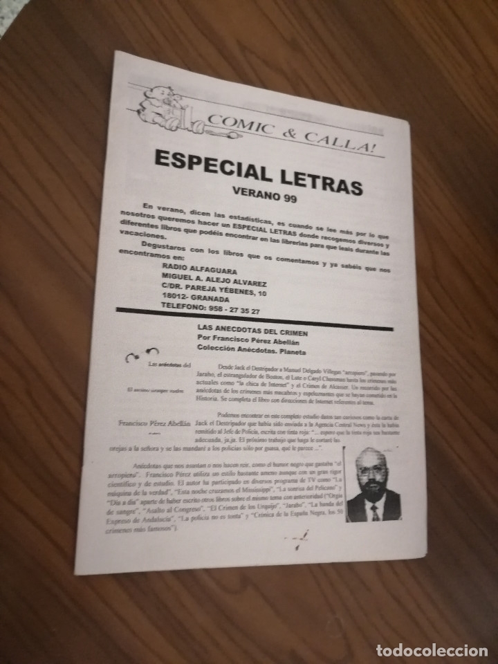 Collectionnisme de Revues et Journaux: COMIC Y CALLA. ESPECIAL LETRAS. VERANO 99. GRAPA. AUTOEDITADO. DE LITERATURA Y COMIC. caj. 83