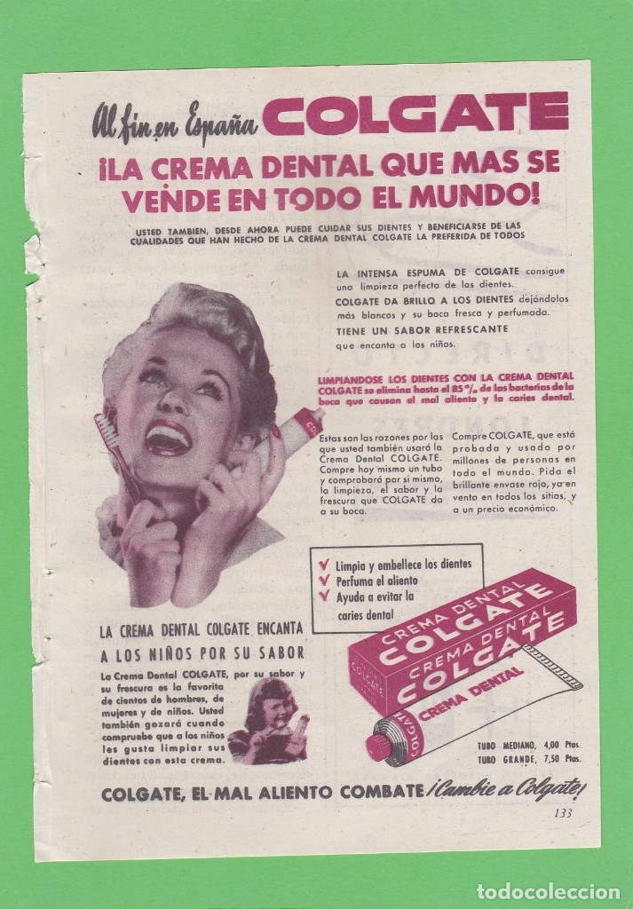 Publicidad T 1956 Anuncio Colgate Crema Denta Sold Through Direct Sale