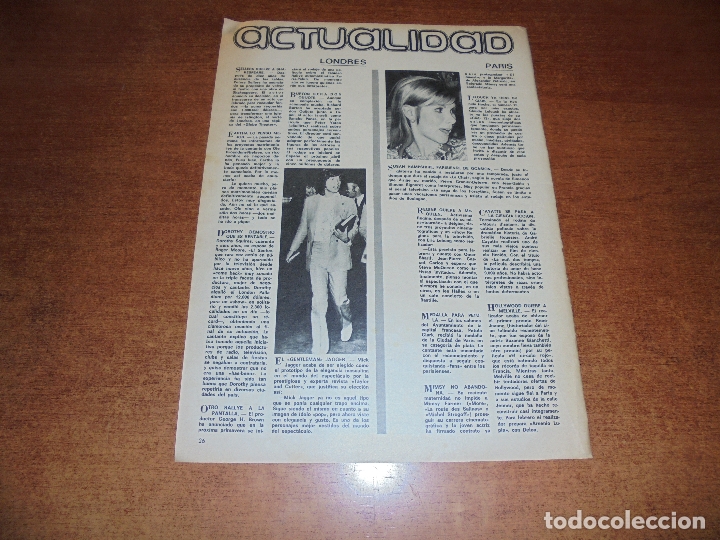 Coleccionismo de Revistas y Peri&oacute;dicos: CLIPPING 1970: MICK JAGGER. SUSAN HAMPSHIRE. GINA LOLLOBRIGIDA. ALFONSO DE HOHENLOHE E IRA DE FURST
