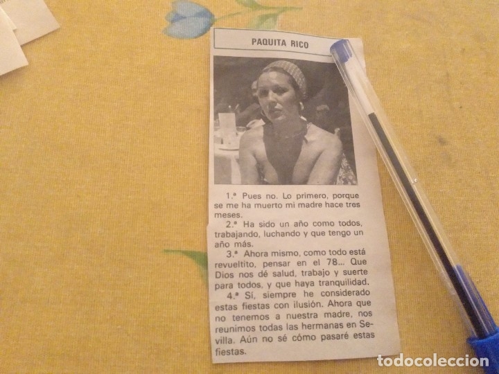 Coleccionismo de revistas y peri&oacute;dicos: ANTIGUO RECORTE REVISTA 1977 PAQUITA RICO