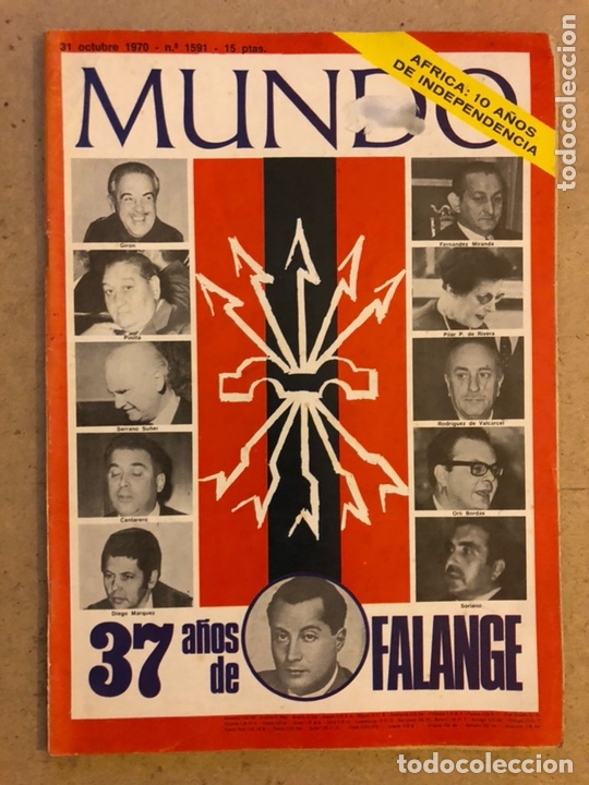 Colecionismo de Revistas e Jornais: REVISTA MUNDO N&deg; 1591 (OCTUBRE 1970). 37 A&Ntilde;OS DE FALANGE. &Aacute;FRICA: 10 A&Ntilde;OS DE INDEPENDENCIA.