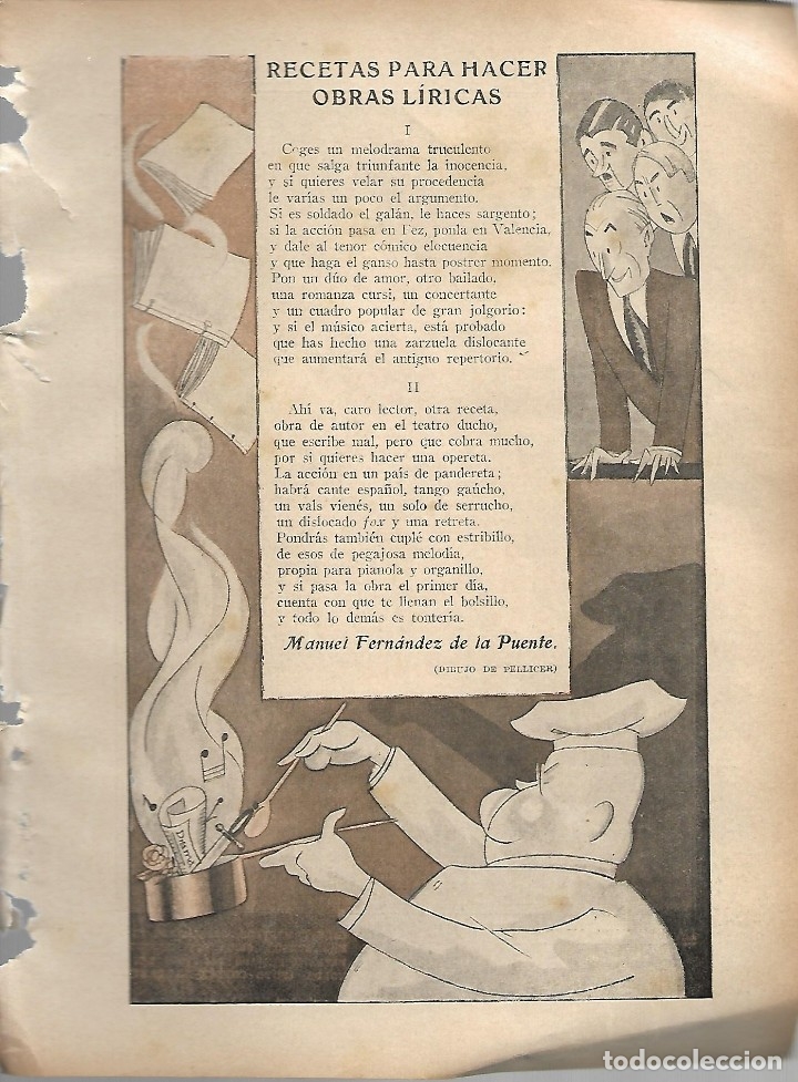 Colecionismo de Revistas e Jornais: BYN 22 ENE 1928.N&ordm; 1914. RECETAS PARA HACER OBRAS LIRICAS MANUEL FERNANDEZ DE LA PUENTE DIB PELLICER