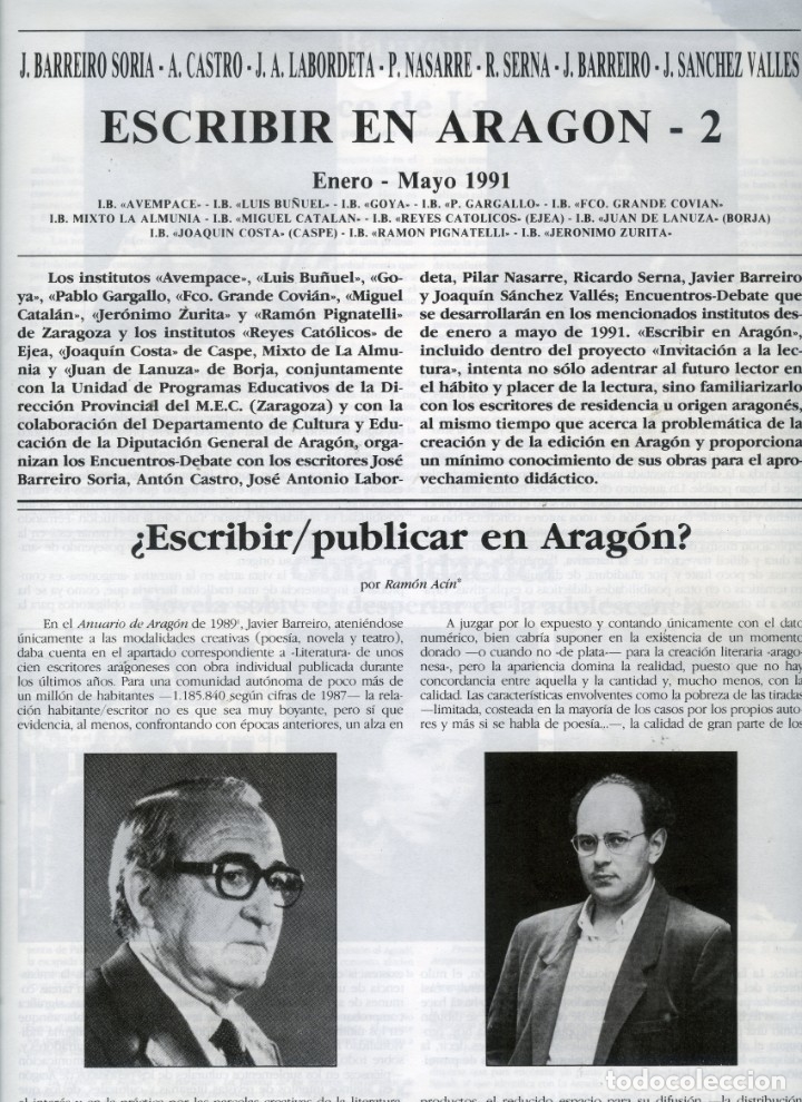 Collectionnisme de Revues et Journaux: Escribir en Arag&oacute;n-2, Enero-Mayo 1991. Peri&oacute;dico literario, Zaragoza, Min. Educaci&oacute;n-Gobierno Arag&oacute;n