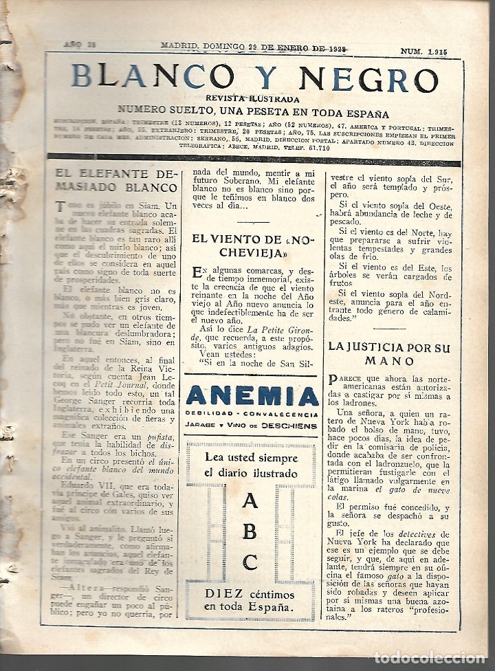 Collection Magazines and Newspapers: BYN 29 ENE 1928.N&ordm; 1915. CUADERNILLO INICIO CON PUBLICIDAD CHISTES Y JUEGOS 16 PAGINAS. PERBOROL.