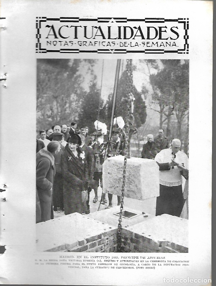 Collezionismo di Riviste e Giornali: BYN 29 ENE 1928.N&ordm; 1915.PRIMERA PIEDRA PABELLON ONCOLOGIA  PRINCIPE ASTURIAS DOCTOR CASTRESANA