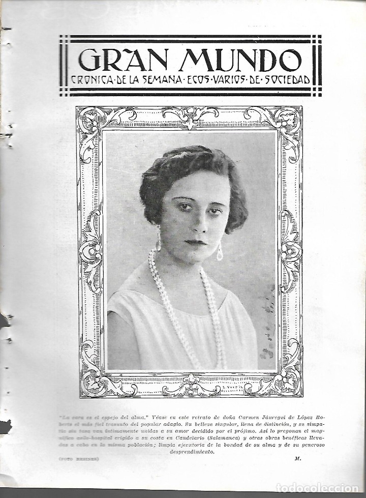 Colecionismo de Revistas e Jornais: BYN 29 ENE 1928.N&ordm; 1915. GRAN MUNDO CARMEN JAUREGUI DE LOPEZ ROBERTS FOTO RESINES