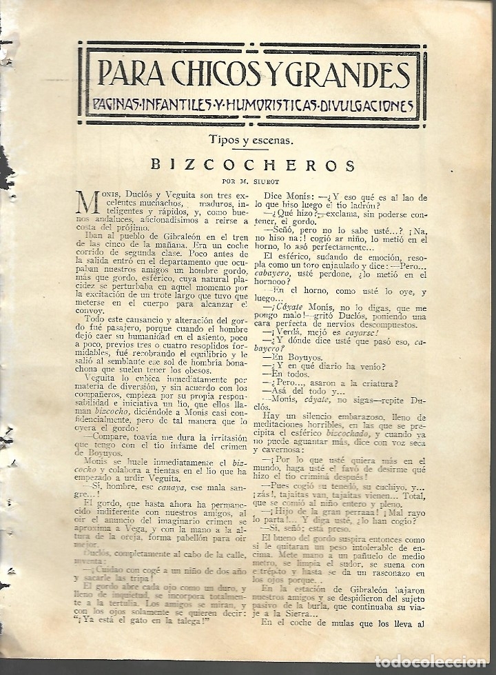 Coleccionismo de revistas y peri&oacute;dicos: BYN 29 ENE 1928.N&ordm; 1915.  PAGINAS INFANTILES M SIUROT BIZCOCHEROS. DIBUJO HOHENLEITER. TIPOS Y ESCEN