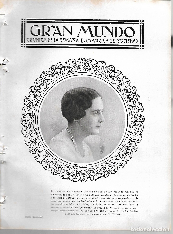 Collection Magazines and Newspapers: BYN 5 FEB 1928.N&ordm; 1916.SONIA 0`RYAN CONDESA DE MENDOZA CORTINA. CARICATURA DISRAELI HACIA 1836