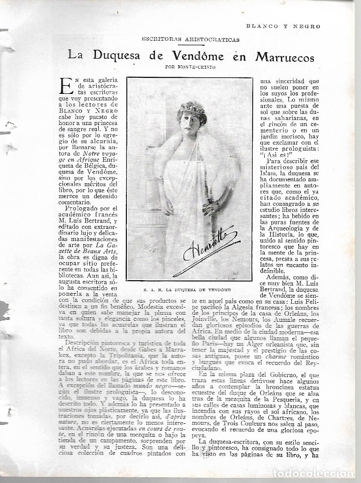 Coleccionismo de revistas y peri&oacute;dicos: BYN 5 FEB 1928.N&ordm; 1916. DUQUESA DE VENDOME EN MARRUECOS. VIAJES LIBROS