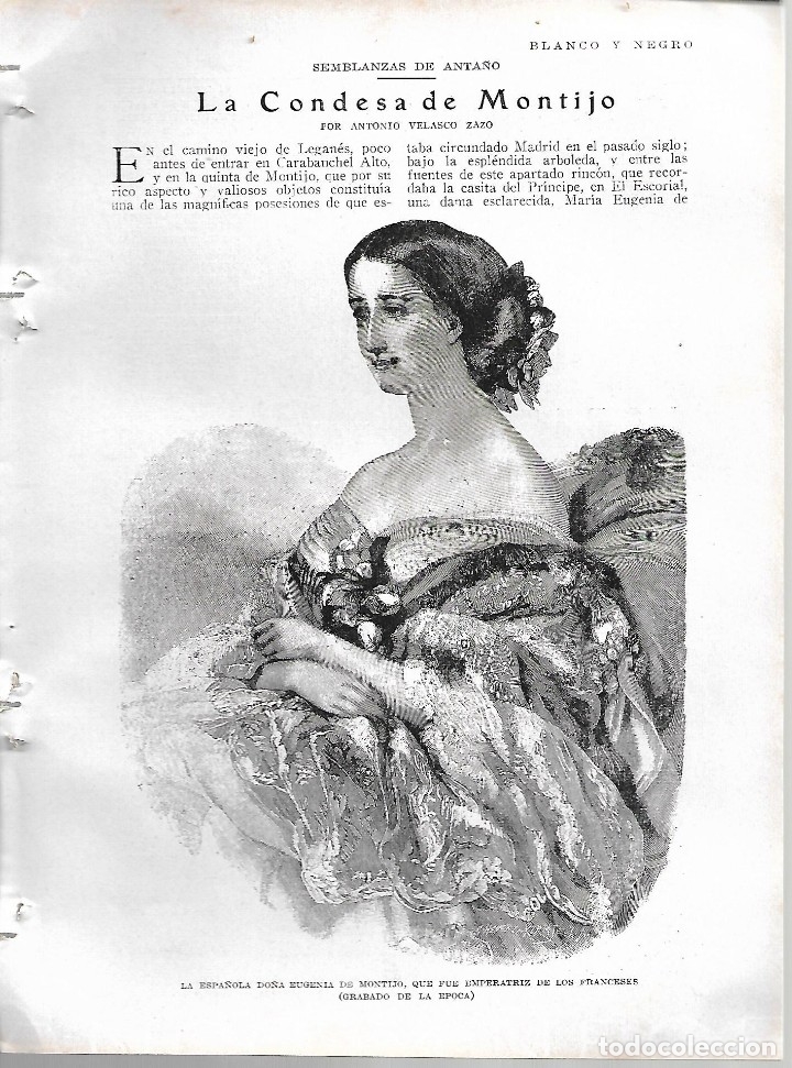 Sammeln von Zeitschriften und Zeitungen: BYN 5 FEB 1928.N&ordm; 1916. LA CONDESA DE MONTIJO. ANTONIO VELASCO ZAZO.. DIBUJO SOLIS AVILA