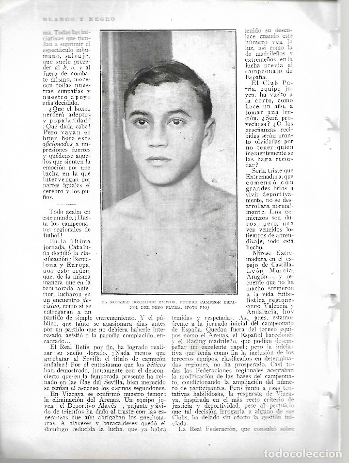 Sammeln von Zeitschriften und Zeitungen: BYN 5 FEB 1928.N&ordm; 1916.BARTOS BOXEO PLUMA  REAL SOCIEDAD-ATHLETIC  BILBAO CLUB EUROPA BARCELONA