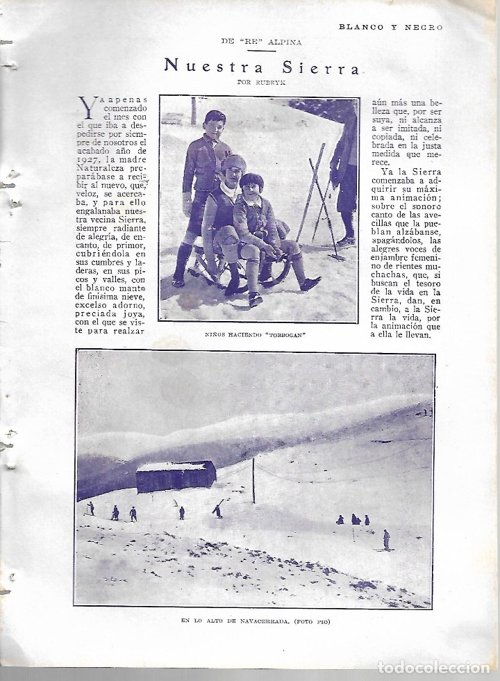 Collectionnisme de Revues et Journaux: BYN 5 FEB 1928.N&ordm; 1916. MADRID PUERTO DE NAVACERRADA. CLUB ALPINO. FOTOGRAFIA MARQUES DE SANTA MARIA
