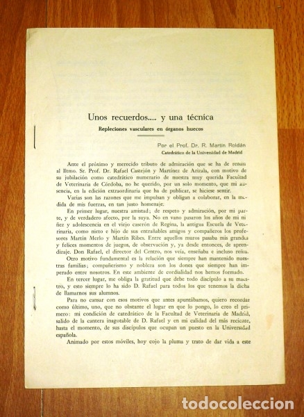 Sammeln von Zeitschriften und Zeitungen: MART&Iacute;N ROLD&Aacute;N, Rafael. Unos recuerdos... y una t&eacute;cnica : Repleciones vasculares en &oacute;rganos huecos [S