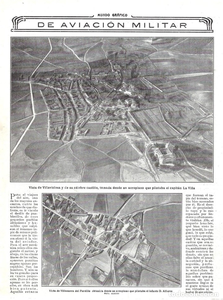 Coleccionismo de revistas y peri&oacute;dicos: 1916 HOJA REVISTA MADRID AVIACI&Oacute;N MILITAR FOTOGRAF&Iacute;AS A&Eacute;REAS VILLAVICIOSA Y VILLANUEVA DEL PARDILLO