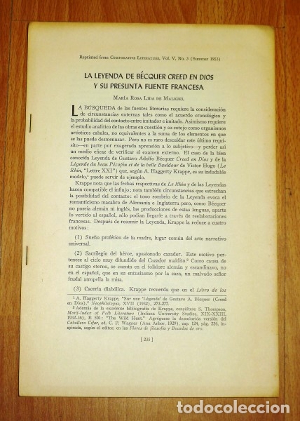 Coleccionismo de Revistas y Peri&oacute;dicos: LIDA DE MALKIEL, Mar&iacute;a Rosa. La leyenda de B&eacute;cquer Creed en Dios y su presunta fuente francesa (Sepa