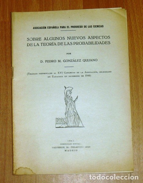 Sammeln von Zeitschriften und Zeitungen: GONZ&Aacute;LEZ QUIJANO, Pedro M. Sobre algunos nuevos aspectos de la Teor&iacute;a de las Probabilidades [SEPARAT
