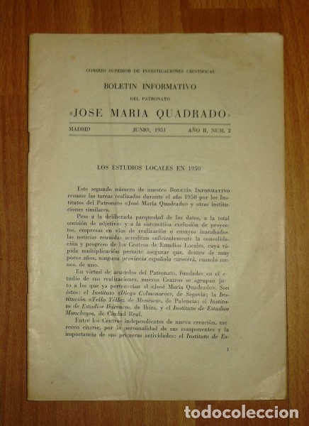 Sammeln von Zeitschriften und Zeitungen: BOLET&Iacute;N INFORMATIVO DEL PATRONATO 'JOS&Eacute; MAR&Iacute;A QUADRADO'. Junio, 1951 ; A&ntilde;o II, N&uacute;m. 2