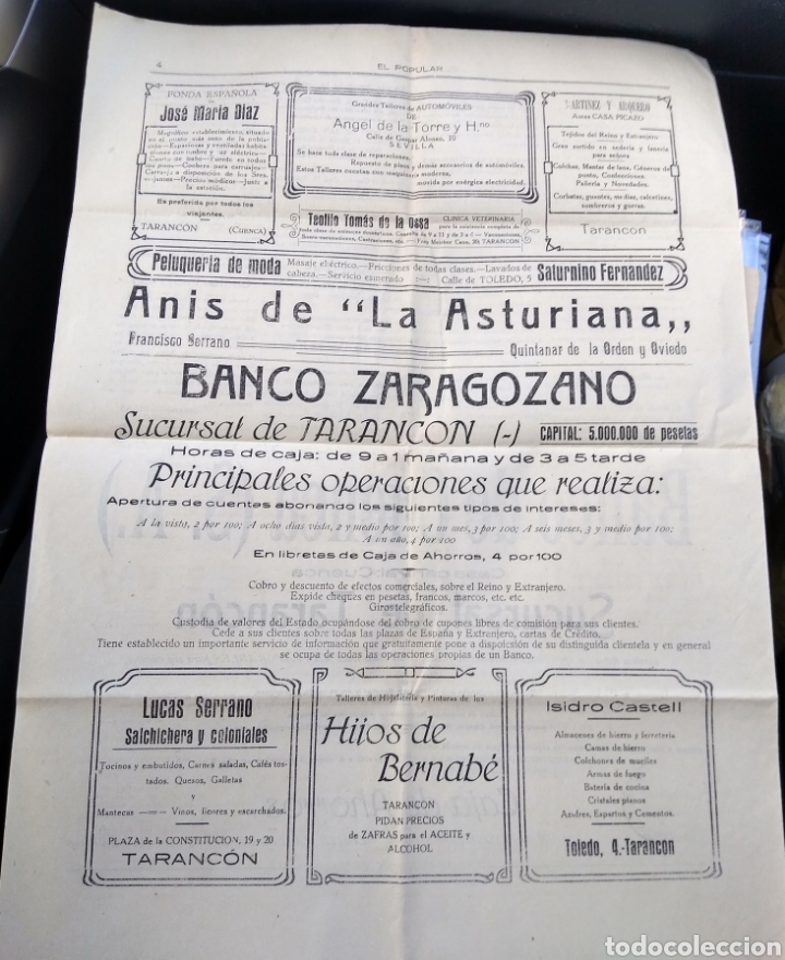 Collection Magazines and Newspapers: Peri&oacute;dico El Popular. Taranc&oacute;n Cuenca 1924 A&ntilde;o III Num 46