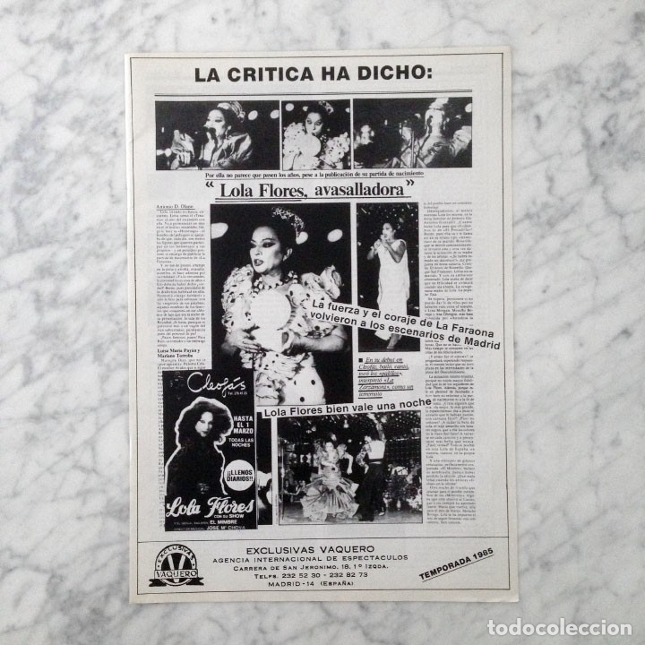 Coleccionismo de revistas y peri&oacute;dicos: RECORTE - LOLA FLORES - 1985