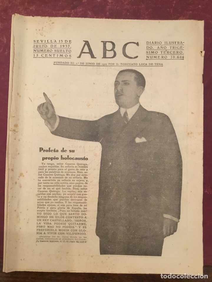 Coleccionismo de Revistas y Peri&oacute;dicos: ABC SEVILLA 13 DE JULIO DE 1937, N&Uacute;MERO 10.644